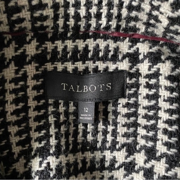 Talbots Houndstooth Plaid Wool Blend Jacket Blazer Black White Fall size 12 - Picture 5 of 7